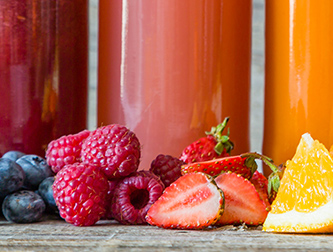 kitchen with fresh fruit smoothies