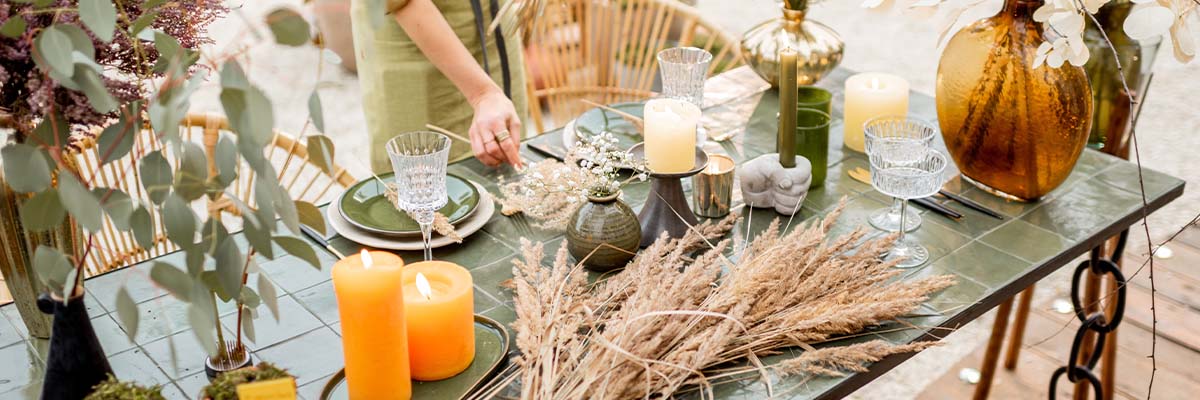 Festive table setting with candles and decor