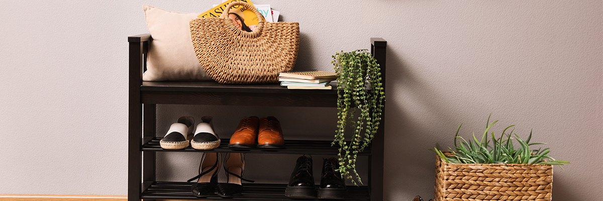 Side shelves with shoes and handbag