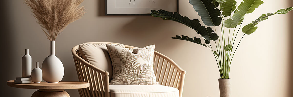 Chair and side table with plant, Home trends